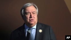 U.N. Secretary-General Antonio Guterres addresses delegates during the opening session of a UN Migration Conference in Marrakech, Morocco, Dec.10, 2018. 